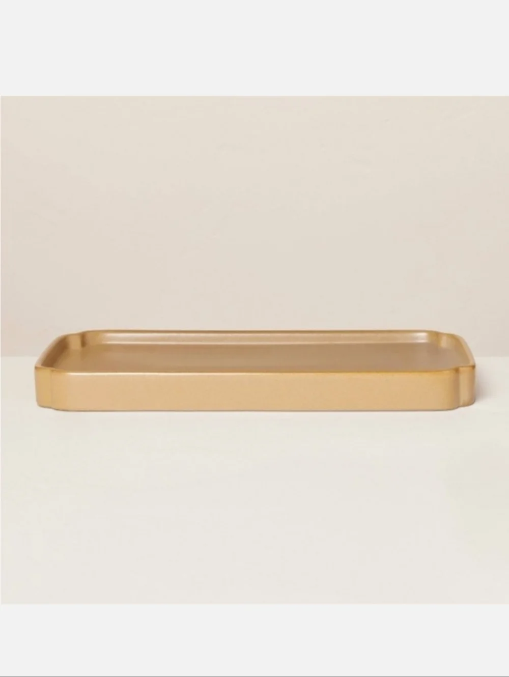 Hearth And Hand Rectangular Stoneware Bathroom Tray in Light Brown